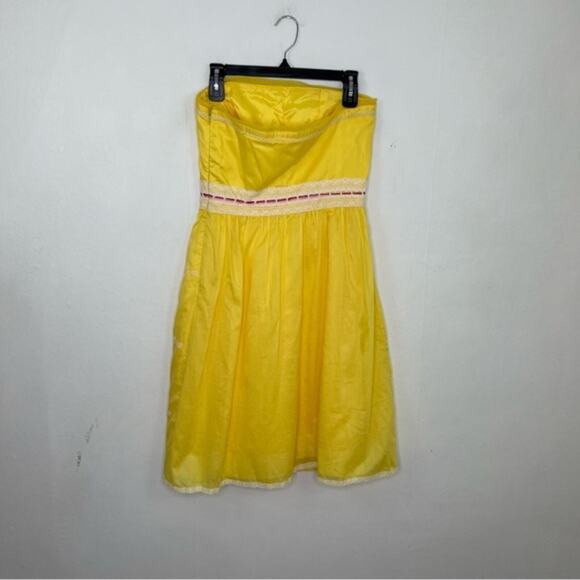 Cynthia Steffe Strapless Embroidered Pink Floral Yellow Lace Strapless Dress - Picture 3 of 16